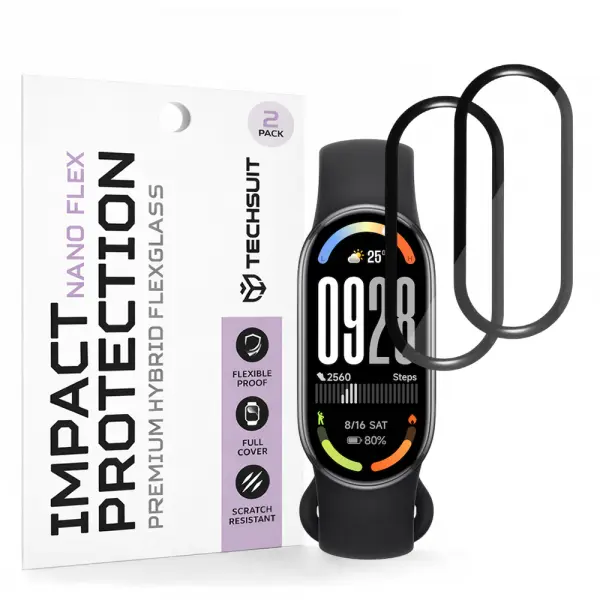 Folie Protectie Techsuit Nano Flex pentru Xiaomi Smart Band 10, Set 2 bucati, Plastic, Neagra