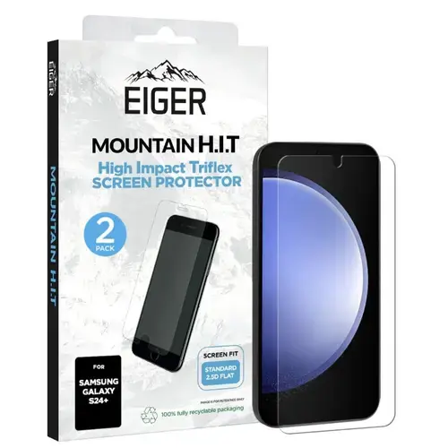 Folie Silicon Eiger Clear Triflex H.I.T pentru Samsung Galaxy S24 Plus Clear, pachet de 2 buc (Transparent)