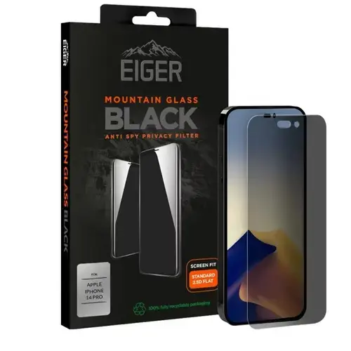 Folie Sticla Eiger 2.5D Mountain Glass Privacy compatibila cu iPhone 14 Pro (Negru)