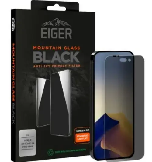 Folie Sticla Eiger 2.5D Mountain Glass Privacy pentru Apple iPhone 14 Pro Max (Negru)