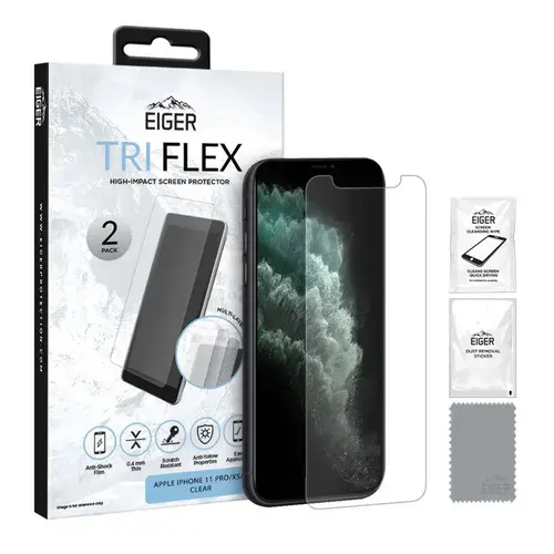 Folie Sticla Eiger Clear Tri Flex EGSP00526 pentru iPhone 11 Pro/XS/X, 0.4 mm, 5H (Transparent)