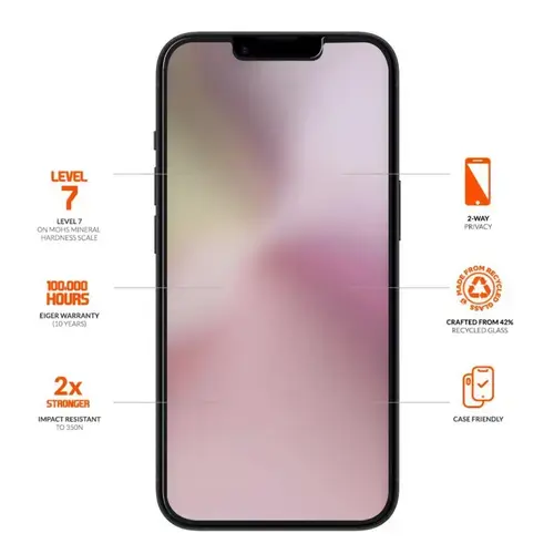 Folie Sticla Eiger Mountain Glass Privacy iPhone 16e / iPhone 14 / iPhone 13 / iPhone 13 Pro, Negru