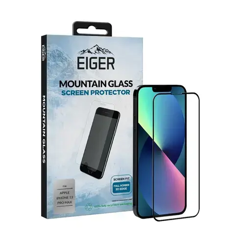 Folie Sticla Eiger pentru EGSP00782 iPhone 13 Pro Max Clear Black, 0.33mm, 9H, oleophobic (Transparent/Negru)