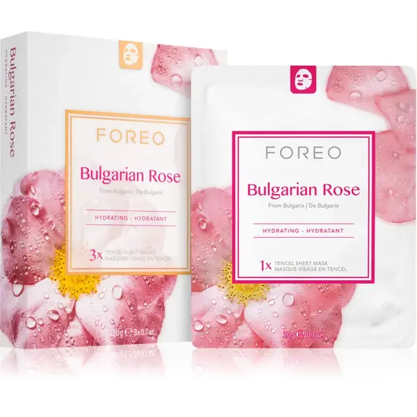 FOREO Farm to Face Sheet Mask Bulgarian Rose mască textilă hidratantă 3x20 ml
