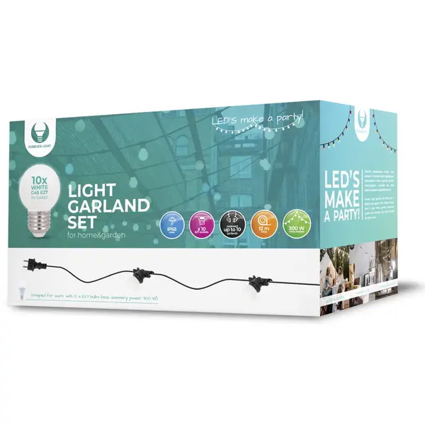 Forever Light Ghirlanda luminoasa decorativa exterior Forever Light 12m cu 10 becuri LED E27, G45 Alb IP65