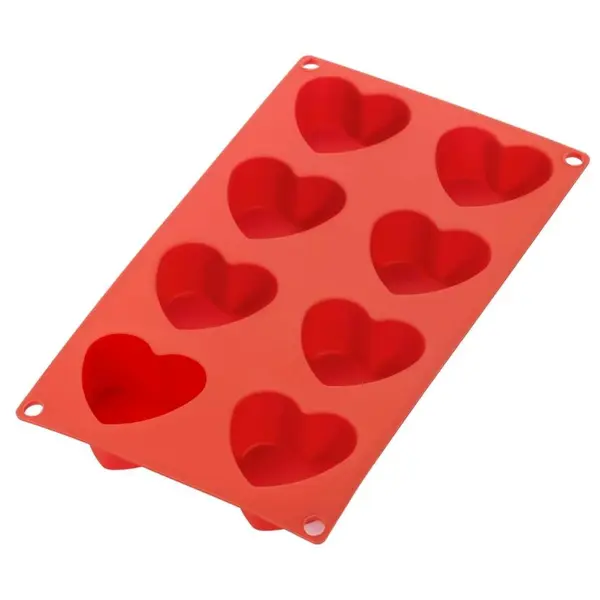 Formă din silicon pentru brioșe Lekue - Inimi, 30 x 17,5 x 3,4 cm, roșie