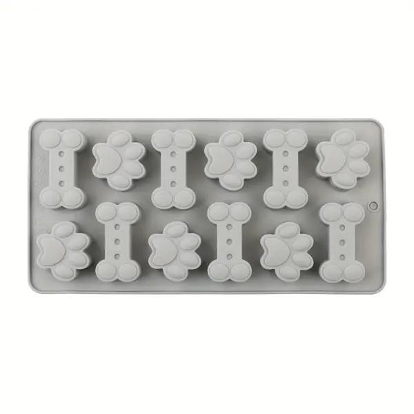 Forma din silicon pentru jeleuri si bomboane, design os catelus,12 alveole,20x10 cm