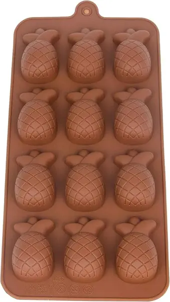 Forma din silicon pentru jeleuri si cuburi de gheata, model ananas, 12 alveole,diverse culori,22x10.5 cm