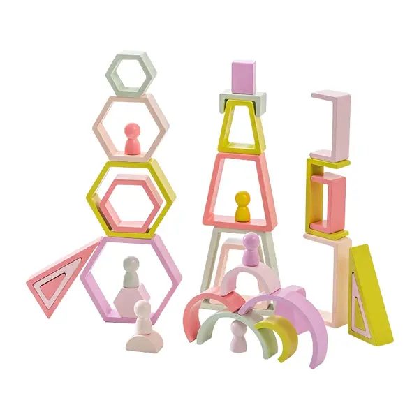 Forme Montessori curcubeu - Puzzle geometric din lemn ZukiToys.ro