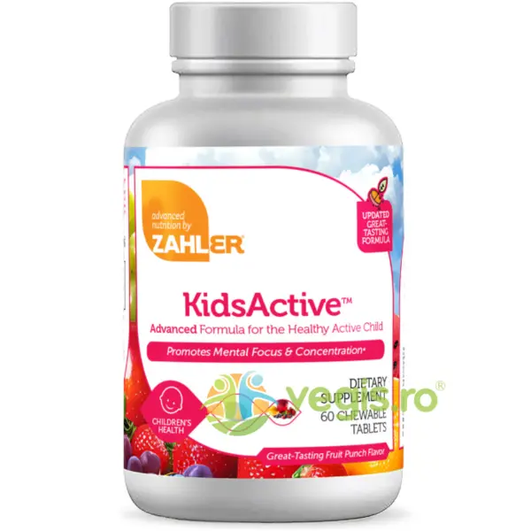 Formula pentru Imbunatatirea Capacitatii de Concentrare si Atentie a Copiilor cu Aroma de Punch de Fructe Zahler Kidsactive 60tb