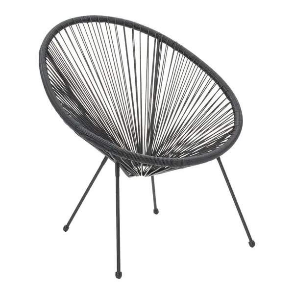 Fotoliu Acapulco cu structură metalică și aspect rattan, Metal și Rattan, Negru, 68x74x84 cm