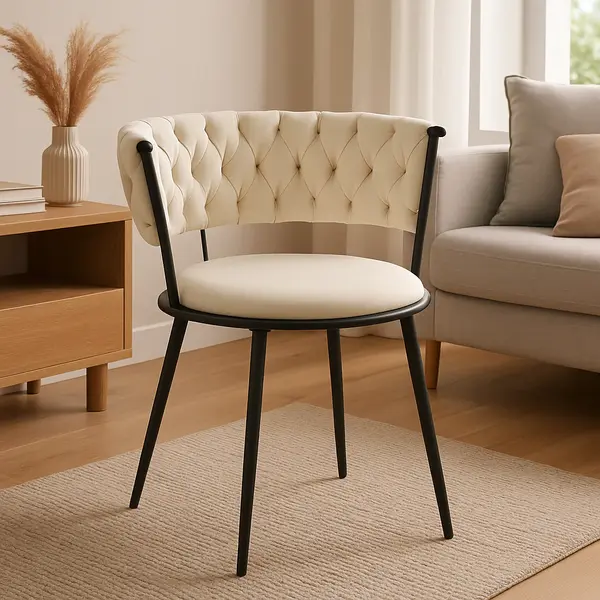 Fotoliu Alkia I textil, picior negru din metal, Bej, 57x59x72 cm