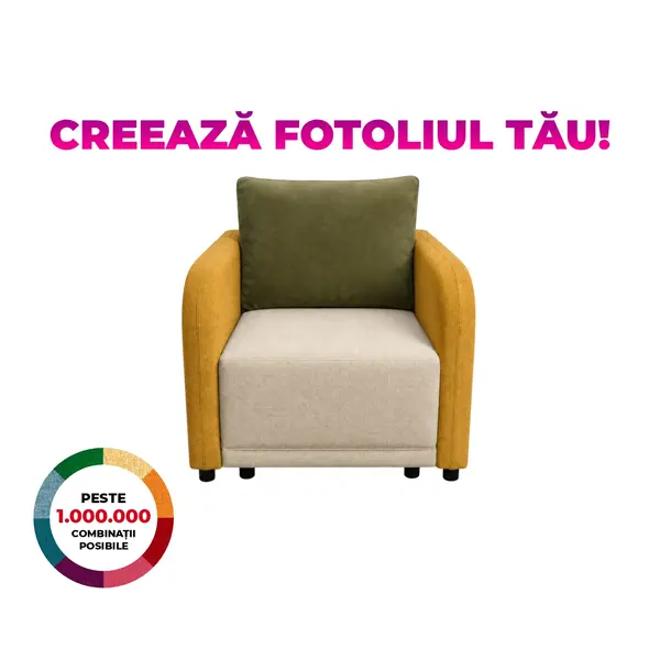 Fotoliu BERNA S cu arcuri, 80x100x95 cm, Configurator 3D