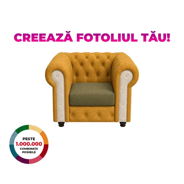 Fotoliu CHESTERFIELD cu arcuri, 105x90x80 cm, Configurator 3D