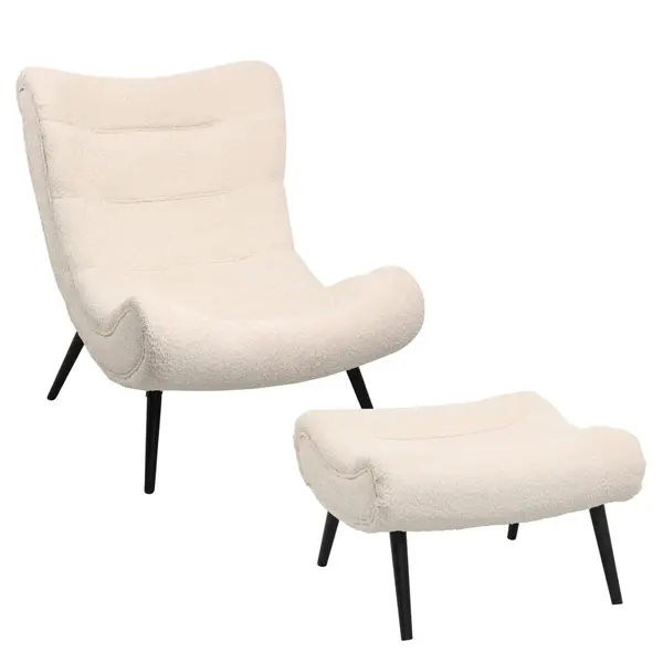 Fotoliu cu taburet PERSIN BOUCLE - Cream