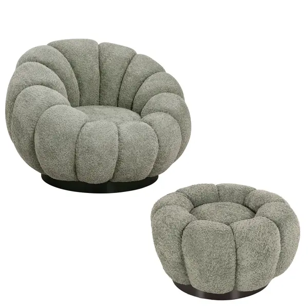 Fotoliu cu taburet TEROMA BOUCLE - Verde menta