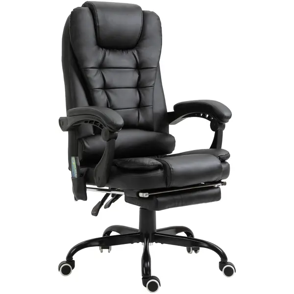 Fotoliu de birou cu masaj cu 7 puncte de vibrație, ergonomic cu suport pentru picioare și spătar înclinat la 155°, negru Vinsetto | Aosom Romania