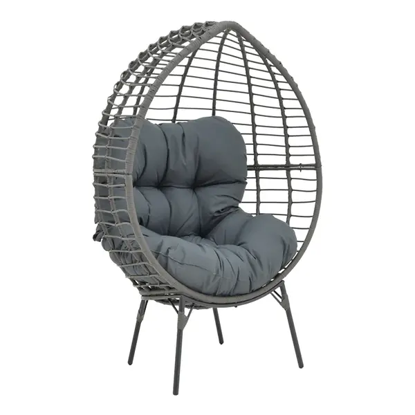 Fotoliu de gradina Nestie ratan picioare metal gri perna, gri, 102x80x155 cm
