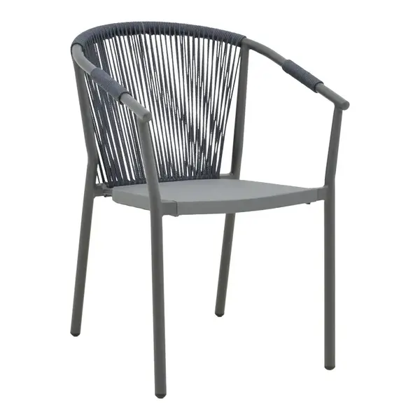 Fotoliu din aluminiu Convince pakoworld stivuibil cu schelet gri-textilene negru-ratan gri inchis 56x63x82cm Fotoliu din aluminiu Convince pakoworld, stivuibil, cu structură gri - textilen negru - ratan întunecat gri 56x63x82 cm