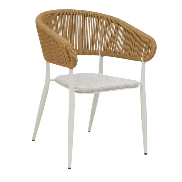 Fotoliu din aluminiu Raven, pakoworld, stivuibil, schelet alb - textilen natural - ratan, 57x62x78 cm. Fotoliu din aluminiu Raven, pakoworld, stivuibil, schelet alb - textilen natural - ratan, 57x62x78 cm.