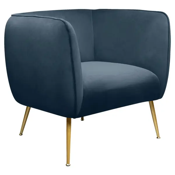 Fotoliu din lemn, metal, textil, albastru, auriu