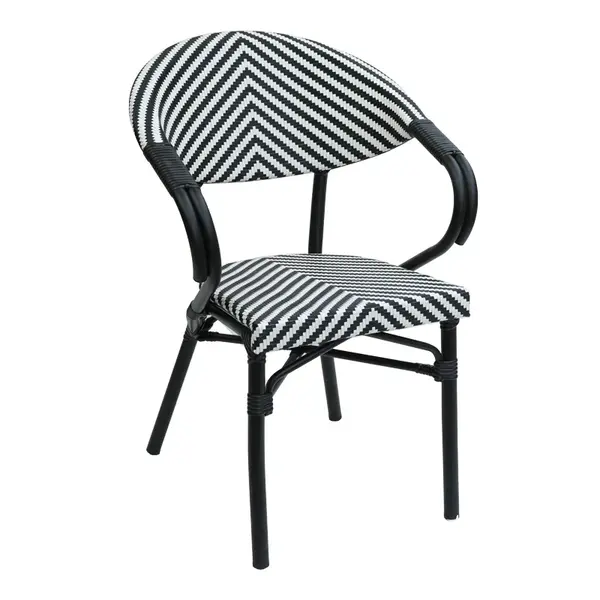 Fotoliu Isaia pakoworld stiva aluminiu negru-negru si alb cu ratan 57x57x83cm Fotoliu Isaia pakoworld stivuibil negru aluminiu-negru și alb din ratan 57x57x83cm