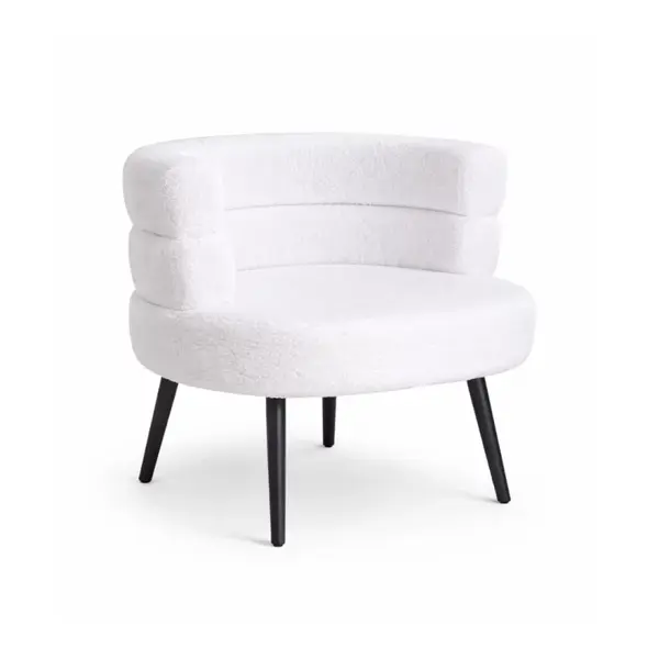 Fotoliu Modern Boucle Alb &ndash; Design Elegant cu Spatar Curbat