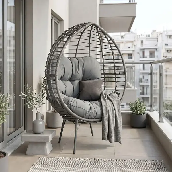 Fotoliu Nestie, ratan/wicker, gri-metal, picioare gri, perna gri, 102x80x155 cm. Fotoliu Nestie, ratan/wicker, gri-metal, picioare gri, pernă gri, 102x80x155 cm.