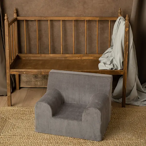 Fotoliu pentru Copii Gri, Catifea, TWINDECO Grey Velvet