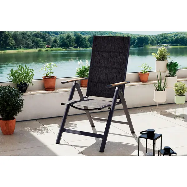 Fotoliu Pentru Grădină in metal, textil culoare natur, gri închis
