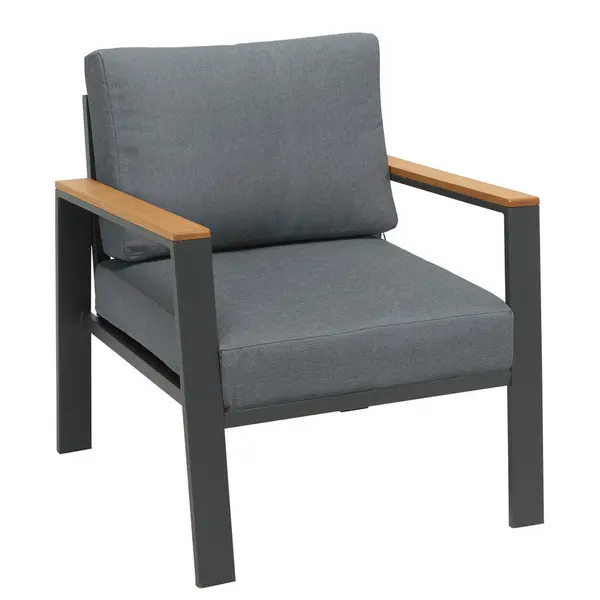 Fotoliu Pentru Lounge in lemn, metal, textil gri, culoare natur, antracit