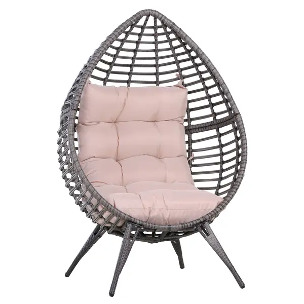 Fotoliu Pouf Outsunny cu Perna Decorativa, din PE Ratan, 101x89x156 Culoare Gri | Aosom Romania