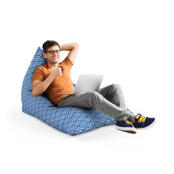 Fotoliu Puf Bean Bag tip Lounge Oriental waves blue