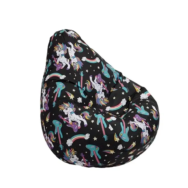 Fotoliu puf pentru copii, Pufrelax, Nirvana Hobbit, Material Impermeabil, imprimeu cu unicorni - Unicorns Rock