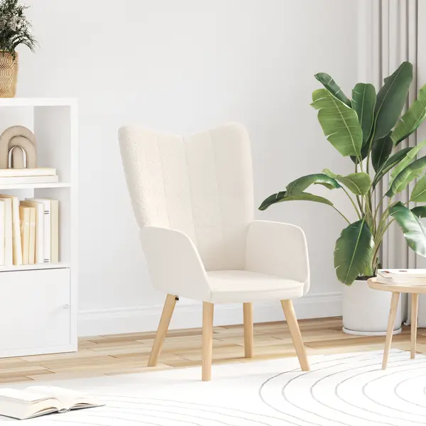 Fotoliu relaxant Gossi crem din material asemanator lanii