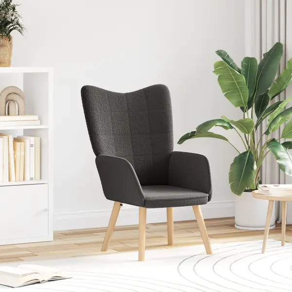 Fotoliu relaxant Gossi gri intunecat din material cu aspect de lana