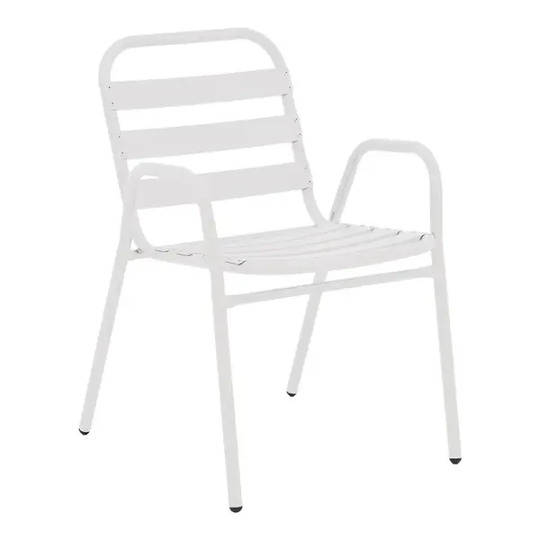 Fotoliu Sussie pakoworld stivuibil alb metal cu lamele de aluminiu 45x62x76cm Scaun Sussie pakoworld, stivuibil, alb, metal cu lamele din aluminiu, 54x58x78 cm.