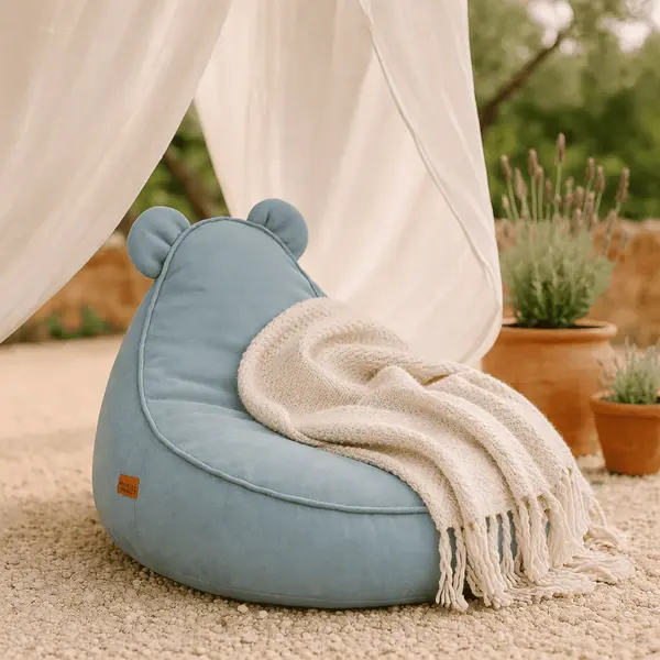 Fotoliu tip puf Premium MeowBaby Outzy Teddy Cloudberry Sky Blue Bean bag