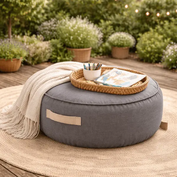 Fotoliu tip puf rotund Premium MeowBaby Outzy Drift Dlay Taupe Bean bag