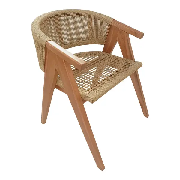 Fotoliu Wolly din lemn de tec pakoworld si coarda pe in natural, 60x60x76cm Fotoliu Wolly, lemn de tec pakoworld și coardă pe culoare naturală, 60x60x76 cm.