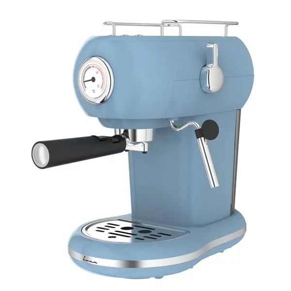 Fram Espressor manual Fram FEM-D15RBL, 1100 W, Rezervor 1.2 l, 15 bar, boiler aluminiu turnat, filtru inox pentru 1/2 cesti, sistem spumare de inalta presiune, tava scurgere detasabila, protectie supraincalzire, Albastru