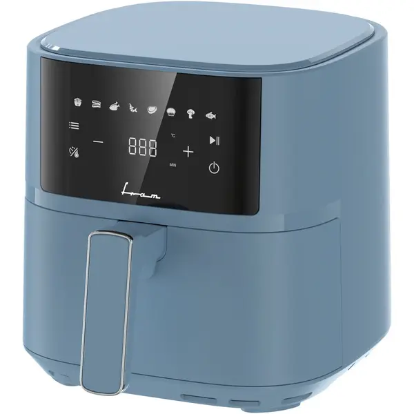 Fram Friteuza cu aer cald Fram FAF-B6BL17SQ, 1700W-2200W, capacitate 5.7L, 8 programe presetate, panou de comanda electronic, timp maxim de preparare: 60 min, Albastru