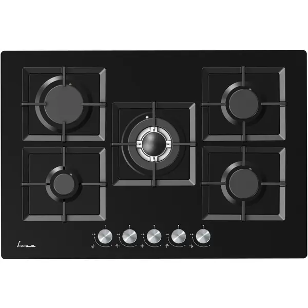 Fram Plita incorporabila Fram FBH-M705IWF-GBK, Gaz, 5 arzatoare, Gratar fonta, Wok, Aprindere electrica, Dispozitiv de siguranta, 75 cm, Sticla neagra