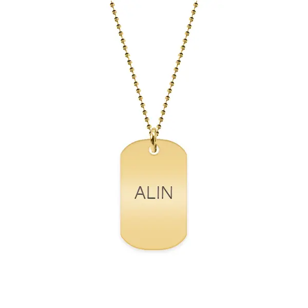 Freedom - Colier din argint 925 placat cu aur galben 24K dog tag personalizat