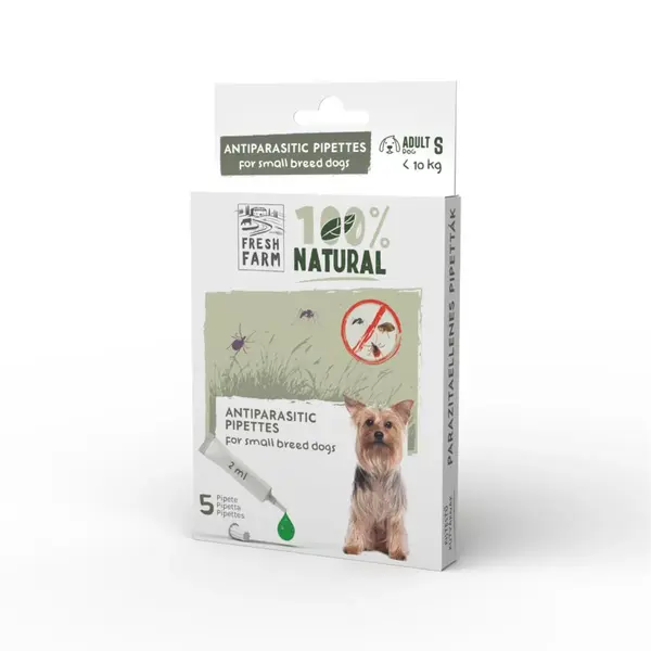 FRESH FARM, deparazitare externă naturală câini, pipetă repelentă FRESH FARM, deparazitare externă naturală câini, XS-S, pipetă repelentă, 2ml x 5buc