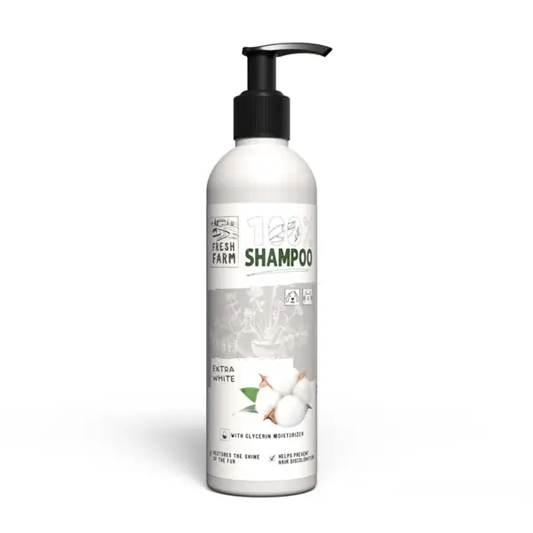 FRESH FARM Extra White, XS-XL, șampon câini, blană albă, flacon, 250ml