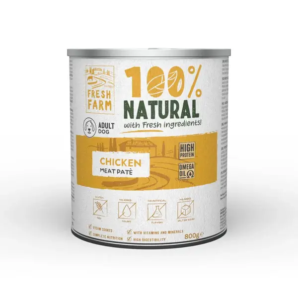 FRESH FARM Smooth, XS-XL, Pui, conservă hrană umedă câini, (pate), 800g