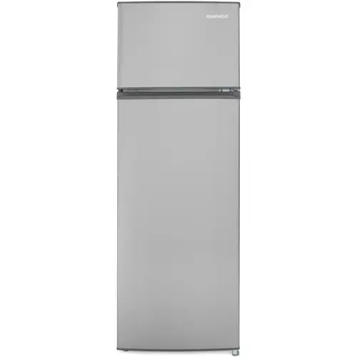 Frigider cu 2 usi Daewoo DTS-240MEX, congelatorul sus, volum net 235L (194l + 41l), clasa E, control mecanic, usi reversibile, raft pentru sticle (Inox)