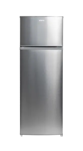 Frigider cu doua usi VIVAX DD-235E X, Capacitate Net 235L, Clasa E, Termostat reglabil, Iluminare LED, Usi reversibile, 4 Rafturi de Sticla securizata, Înalțime 160 cm (Inox)