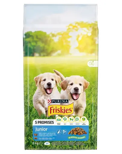FRISKIES Junior hrană uscată câini pui, lapte și legume 8 kg